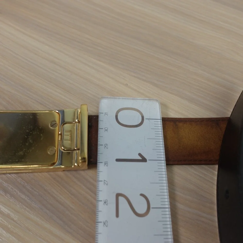DUNHILL Black Leather Belt Mens 36 Genuine Cowhide Gold Plated Buckle SLIM